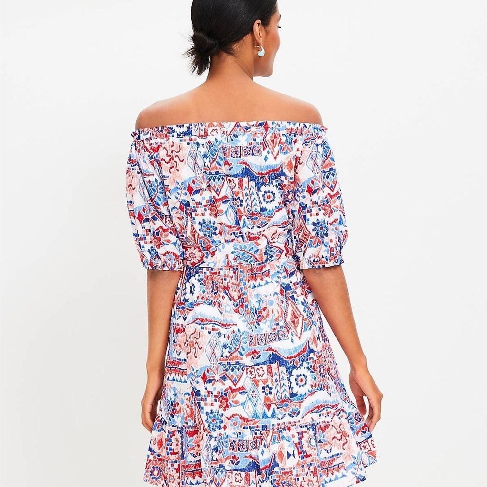 Loft Scribble Ruffle Off The Shoulder Mini Dress. - Picture 3 of 9